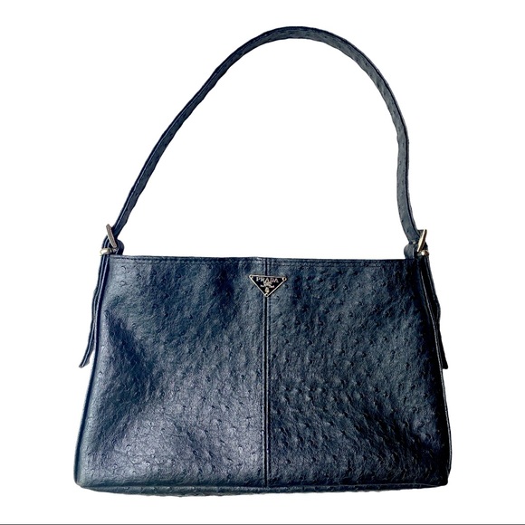 Prada Black Ostrich Leather Shoulder Bag - Picture 1 of 10